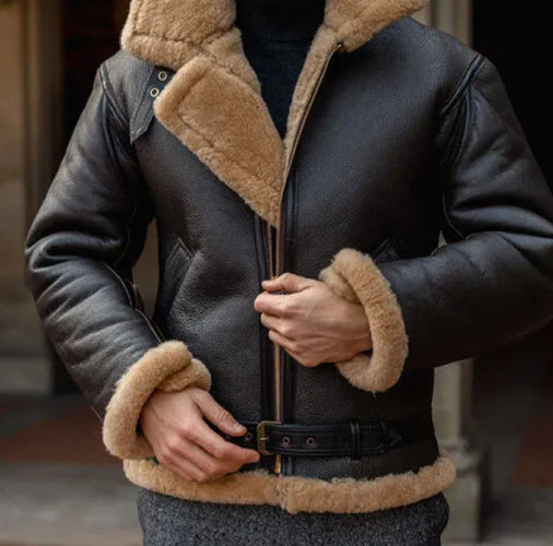 Men Leather Jacket with Sherpa Fur Liner