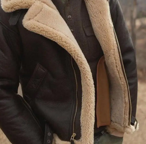 Men Leather Jacket with Sherpa Fur Liner