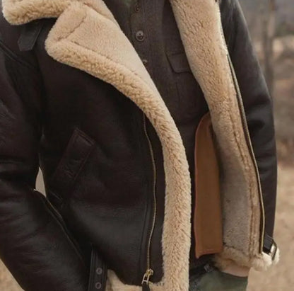 Men Leather Jacket with Sherpa Fur Liner