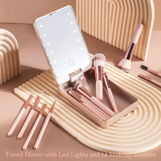 Travel Makeup Brush Set with LED light