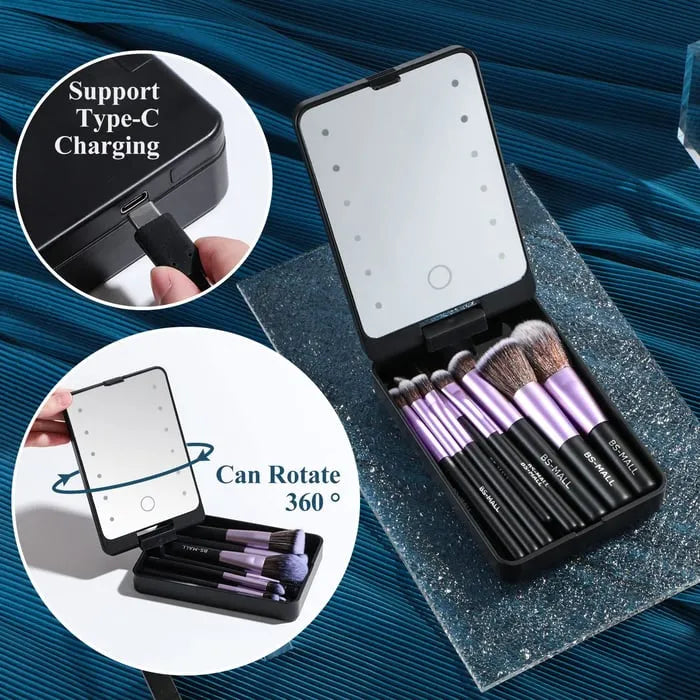 Travel Makeup Brush Set with LED light