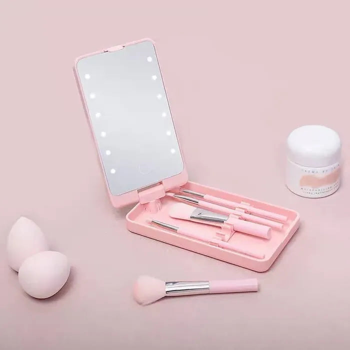 Travel Makeup Brush Set with LED light